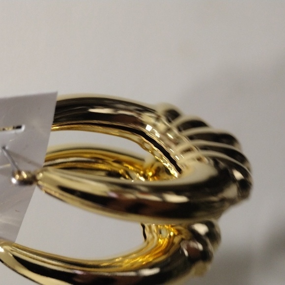 Women's Polished Gold tones, Oval Shape Designed Hoop Drop Earrings, 2.4-in, #2 - Picture 5 of 5